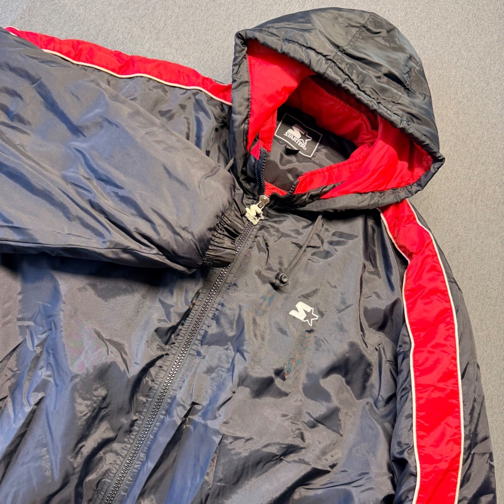 Vintage Starter Vintage Hooded Windbreaker Jacket Black Red Mens 2XL Full Zip